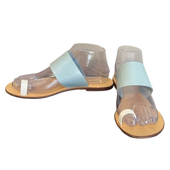 CHARLES DAVID Ama Robin Egg Blue/White Minimalist Made in Italy Flat Sandal Sz 8 - Picture 1 of 7